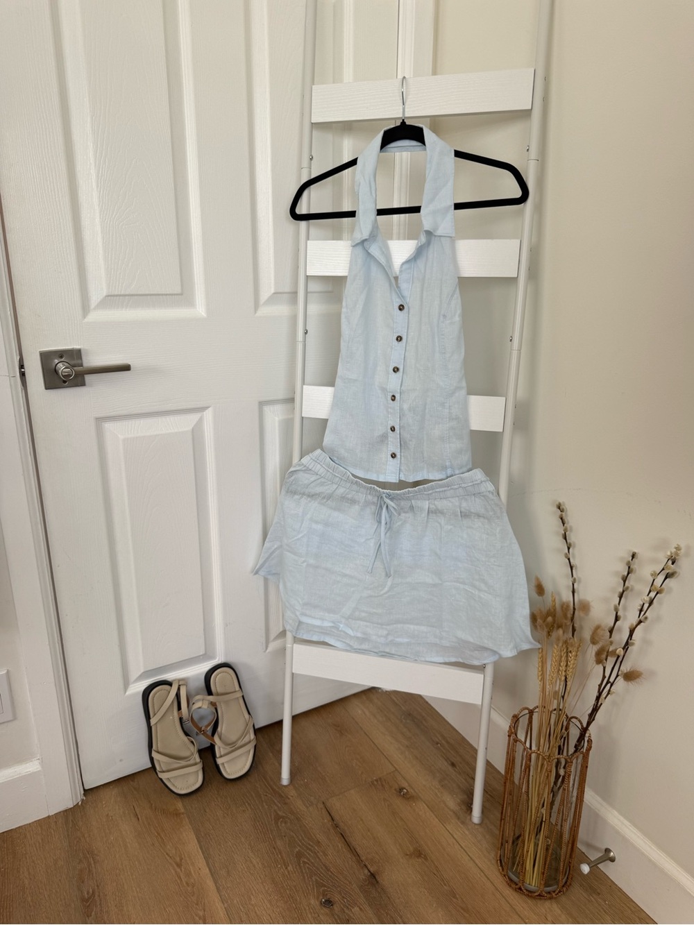 NWT Anthropologie Celandine Ice Blue 100% Cotton Halter + Dickie Skirt Set